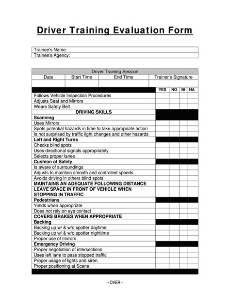 Use this Checklist and Evaluation Report with the Checklist Instructional Guide provided at the end of the Driver Education Handbook for Parents to provide a critique. . Smith system driver evaluation form